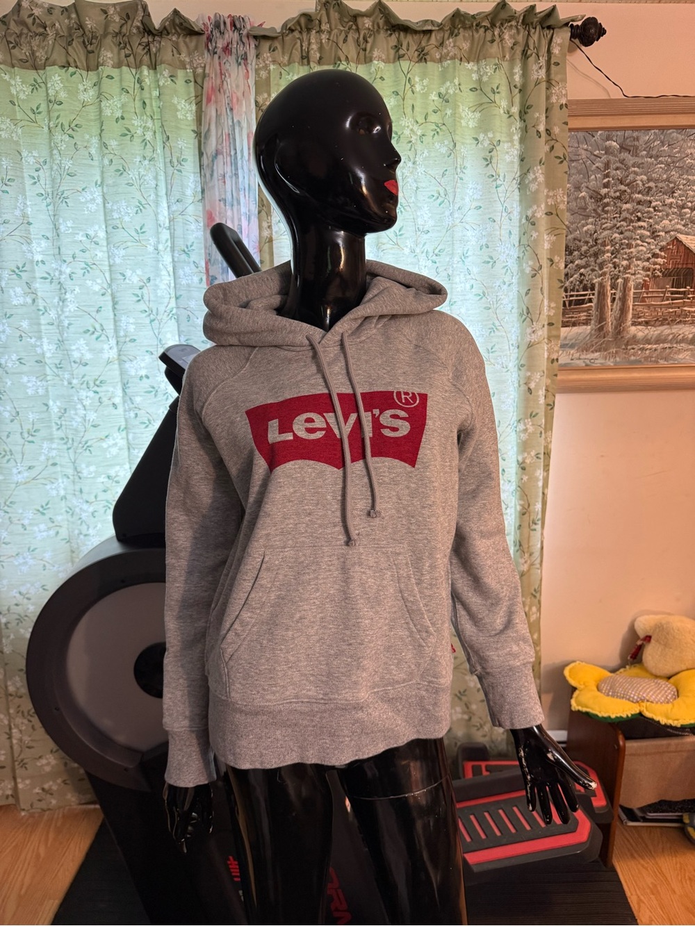 Levi's Gray Hoodie with Red Batwing Logo